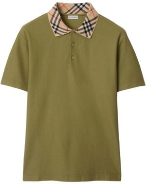 Burberry Check Collar Cotton Polo Shirt - Green