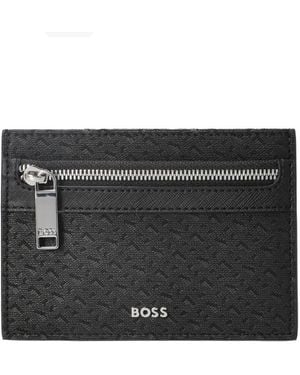 BOSS Perforated Monogram Motif Daxter Card Holder - Black