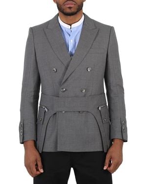 Burberry Charcoal English Fit Wool Tailored Jacket With Cargo Belt Detail, Brand Size 50 (Us - Grey