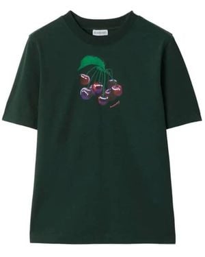 Burberry Cherry Print Crewneck Cotton T-Shirt - Green
