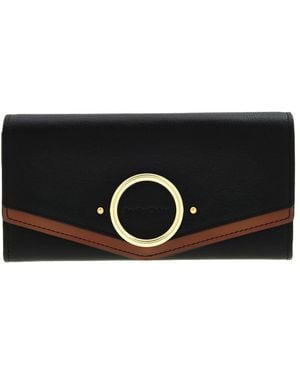 See By Chloé Aura Long Leather Flap Wallet - Black