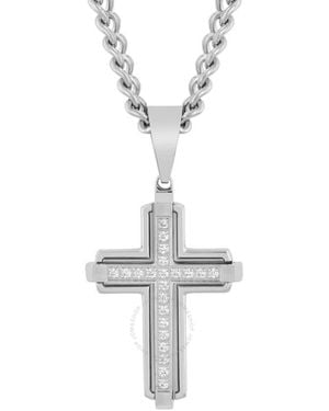 Robert Alton 1/6Ctw Diamond Stainless Steel Cross Pendant - Metallic