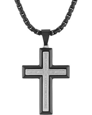 Robert Alton 1/5 Ctw And Stainless Steel Diamond Cross Necklace - Metallic