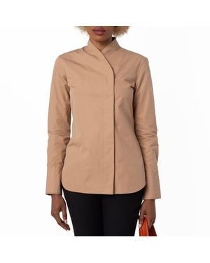 Ferragamo Asymmetric Sculpted Poplin Blouse, Brand Size 38 Us - Natural