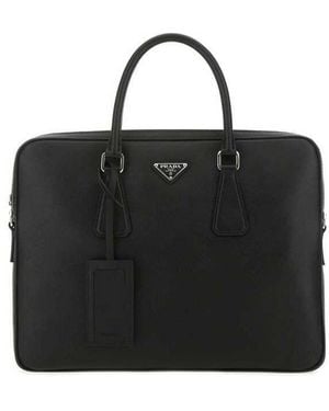 Prada Saffiano Travel Top Handle Bag - Black