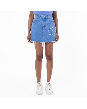 Marni Frayed Detailing Denim Skirt - Blue