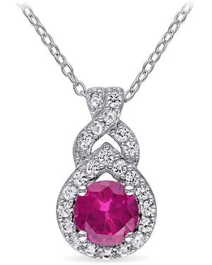 Amour Created Sapphire And Created Ruby Teardrop Halo Pendant With Chain - Pink
