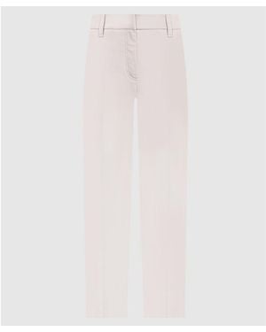 Brunello Cucinelli Light Neutral Slim Cotton Trousers With Front Crease, Brand Size 40 (Us - Pink