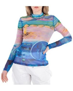 JW Anderson Graphic-Print Roll-Neck Knitted Top - Blue