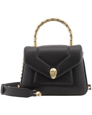 BVLGARI Serpenti Reverse Leather Top Handle Bag 292126 - Black