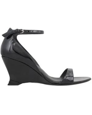 Ferragamo Vernice Open-Toe Wedge Sandals, Size 6.5 - Black