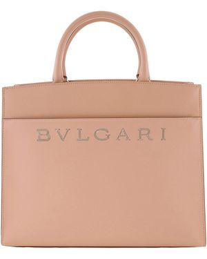 BVLGARI Leather Logo Tote Bag - Natural