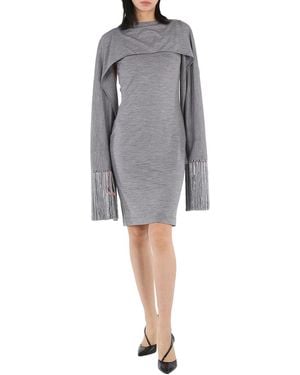Burberry Cloud Merino Wool Sleeveless Dress With Fringed Capelet, Brand Size 4 (Us - Grey