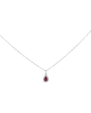 Haus of Brilliance 14K 6X4 Pear Ruby And Diamond Halo Pendant Necklace - Metallic
