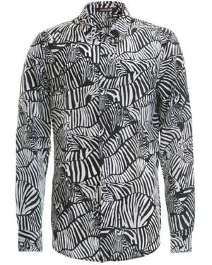 Roberto Cavalli All-Over Print Silk-Blend Shirt, Brand Size 40 Neck - Grey