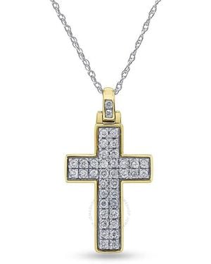 Brilliant Diamond 3/4 Ct Lab Grown Diamond Cross Necklace Flashed Sterling - Metallic