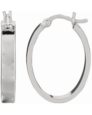 Tresorra Sterling Oval Square Edge Hoop Earrings - White