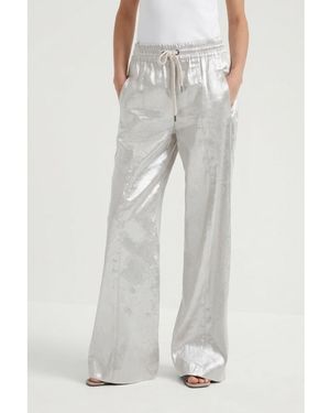 Brunello Cucinelli Linen Wide Leg Trousers, Brand Size 38 (Us - Grey