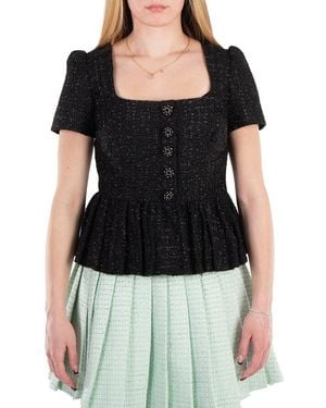 Self-Portrait Self Portrait Boucle Peplum Top - Black
