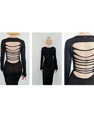 Versace Knit Slashed Back Transparent Midi Dress - Black