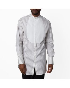 Ferragamo Ferragamo Pinstripe Bib-Front Cotton Shirt, Brand Size 46 Us Size 36 - Grey