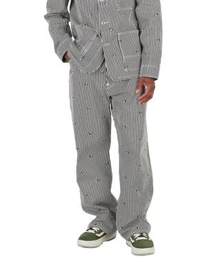 KENZO Rinse Denim Striped Floral Suisen Relaxed Fit Jeans, Waist - Gray