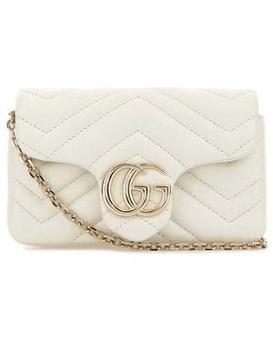 Gucci Leather Mini Gg Marmont Shoulder Bag Dustywhite Borse A Tracolla