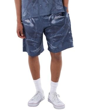 Burberry Shark-Print Silk Shorts - Blue