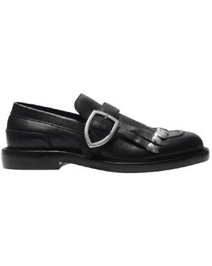 Burberry Cobble Fringe Detailing Leather Loafers, Brand Size 44 Us - Black