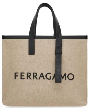Ferragamo Embossed Logo Tote Bag - Natural