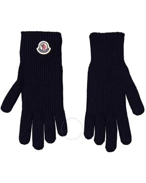 Moncler Logo-Patch Wool Gloves - Blue