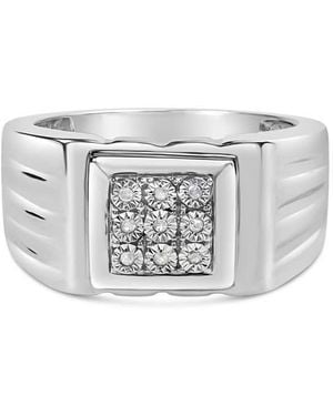Haus of Brilliance 925 Sterling Diamond Accent Miracle-Set 9 Stone Ridged Band Gentlemen's Fashion Ring - White