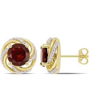 Amour 4 1/3 Ct Tgw Garnet And Topaz Swirl Stud Earrings - Metallic