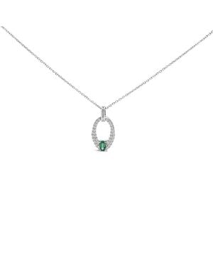Haus of Brilliance 925 Sterling Created Emerald And Sapphire Oval Shaped Pendant Necklace - Metallic