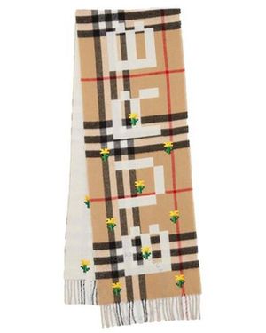Burberry X Minecraft Logo And Check Cashmere Scarf - Metallic