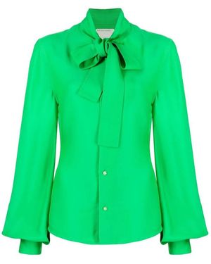 Bottega Veneta Tie-Neck Long-Sleeved Blouse, Brand Size 38 (Us - Green