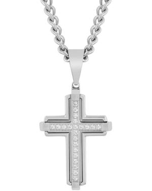 Robert Alton 1/6Ctw Diamond Stainless Steel Cross Pendant - Metallic