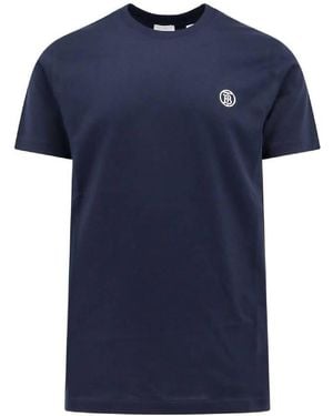 Burberry Logo Embossed Cotton T Shirt - Blue