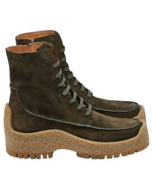 Ferragamo Rugged Platform Lace-Up Boots - Green