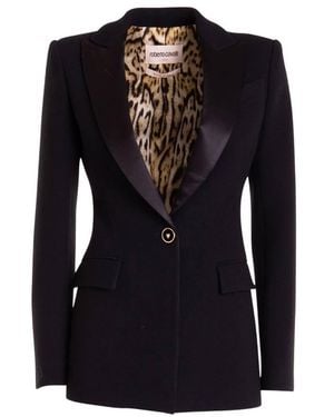 Roberto Cavalli Single-Breasted Wool Blazer, Brand Size 44 Us - Black