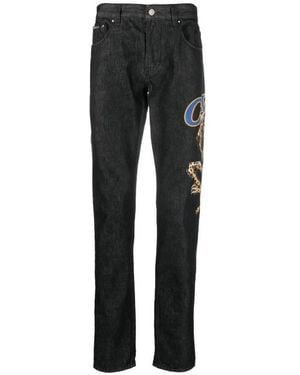 Roberto Cavalli Logo Embroidered Straight-Leg Jeans, Waist - Black