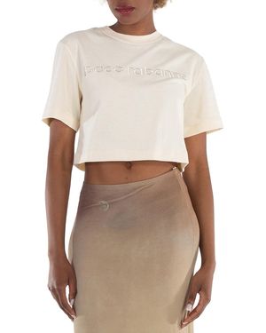 Rabanne Ladies Nude Logo-Embroidered Cropped T-Shirt, Brand Size 38 (Us - White