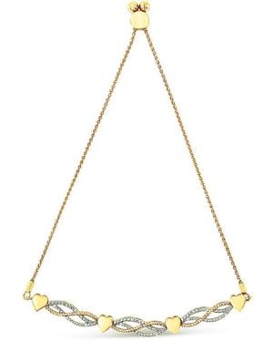 Haus of Brilliance 14K Plated .925 Sterling 1/10 Cttw Diamond Wave And Hearts Bolo Bracelet (I-J Colour, I2-I3 Clarity) - Natural