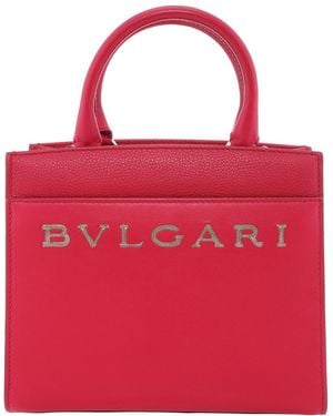 BVLGARI Logo Small Leather Tote Bag - Red