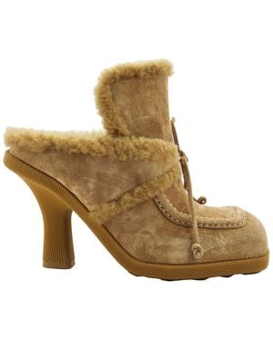 Burberry Suede-shearling Highland Mules 90 - Brown