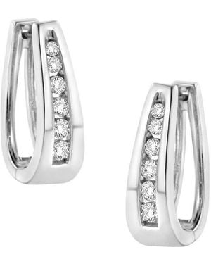 Haus of Brilliance 14K 1.0 Cttw Channel-Set Brilliant Round-Cut Diamond Hoop Earrings - Metallic