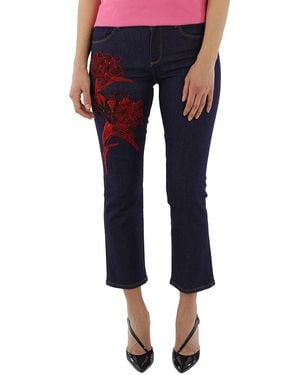 Roberto Cavalli Ladies Embellished Parrot Tulip Cotton Denim Jeans, Brand Size 42 (Us - Blue
