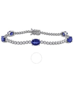 Created Forever 4 3/4Ct Tgw Oval-Cut Created Sapphire And 1 3/8Ct Tw Lab-Grown Diamond Tennis Bracelet - Blue