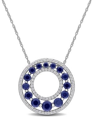 Created Forever 1 4/5Ct Tgw Created Sapphire And 1/3Ct Tw Lab Grown Diamond Circle Pendant With Chain - Blue