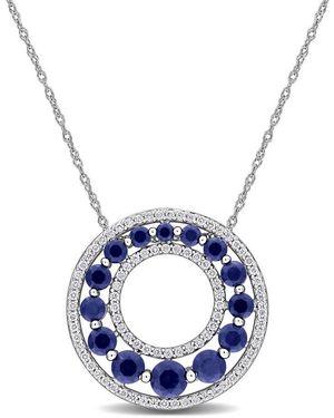 Created Forever 1 4/5Ct Tgw Created Sapphire And 1/3Ct Tw Lab Grown Diamond Circle Pendant With Chain - Blue